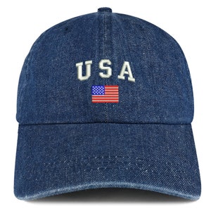 Stitchfy American Flag and USA Embroidered 100% Cotton Denim Cap Dad Hat (SF-LOG143-MGC-7610)
