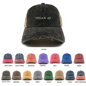 Stitchfy VEGAN AF Embroidered Frayed Bill Trucker Mesh Back Cap