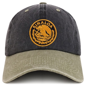 Stitchfy Sinaloa Mexiko Gold Gestickter Aufnäher Pigment Dyed Washed Baseball Cap (SF-MXPATCH-SIN-7601)