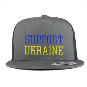 Stitchfy Support Ukraine Flag Embroidered 5 Panel Flat Bill Trucker Cap(SF-LOG2023-FLX-6006)