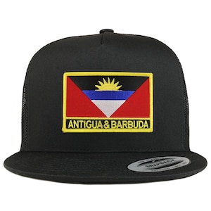 Stitchfy Antigua & Barbudas Flag 5 Panel Flatbill Trucker Mesh Cap