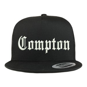 Stitchfy Compton City Old English Panel Flatbill Trucker Mesh Snapback Cap