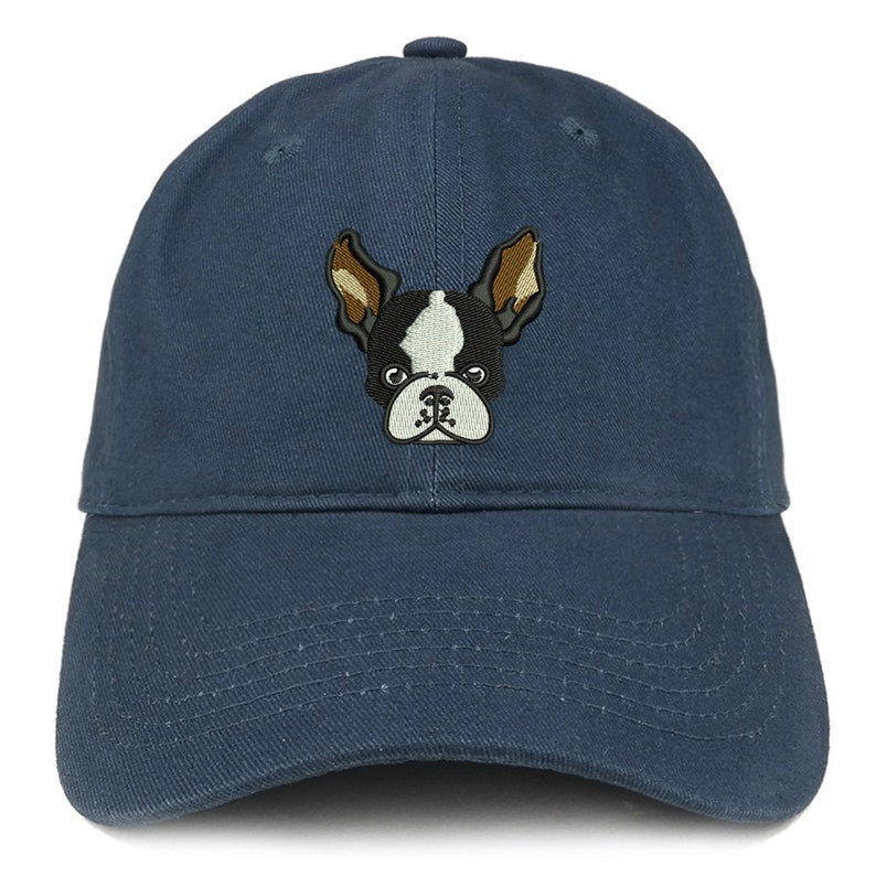 Boston Terrier Embroidered Dad Hat - Navy Brushed Cotton Low Profile Baseball Cap, Adjustable, One Size - View #5