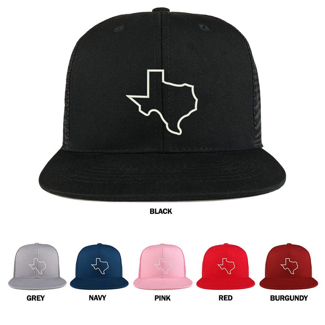 Trendy Apparel Shop Texas State Outline Embroidered Trucker Hat – Cotton Flat Bill, Mesh Back, Adjustable Snapback 7 thumbnail image