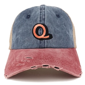 Gorra de camionero con visera deshilachada y parche "Q" del alfabeto de Stitchfy (SF-AP0104-NIS-GN-1012)