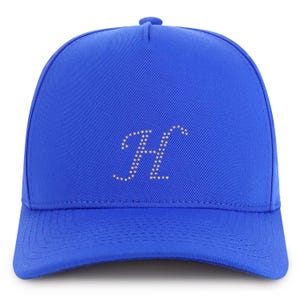 Gorra de béisbol de algodón de 5 paneles con parche de diamantes de imitación y letra H de Stitchfy (SF-AP0335-NIS-GNV-007)