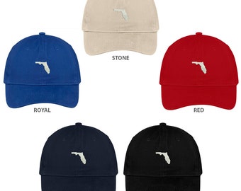 Florida State Map Embroidered Cap – 100% Brushed Cotton, Adjustable, Low Profile