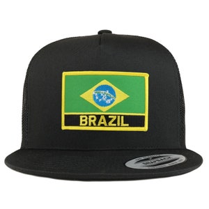Stitchfy Brazil Flag 5 Panel Flatbill Trucker Mesh Cap