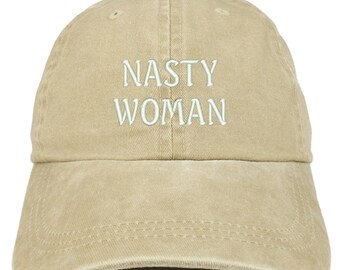 "Nasty Woman" Embroidered Adjustable Cotton Cap - Navy Low Profile Hat - View #2