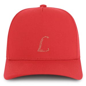 Gorra de béisbol de algodón de 5 paneles con parche de diamantes de imitación de la letra L de Stitchfy (SF-AP0339-NIS-GNV-007)