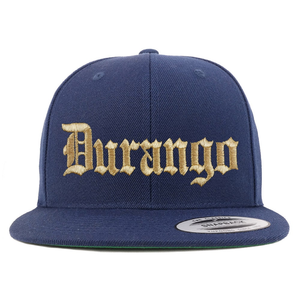 Stitchfy Old English Durango Gold Embroidered Flatbill Snapback Baseball Cap