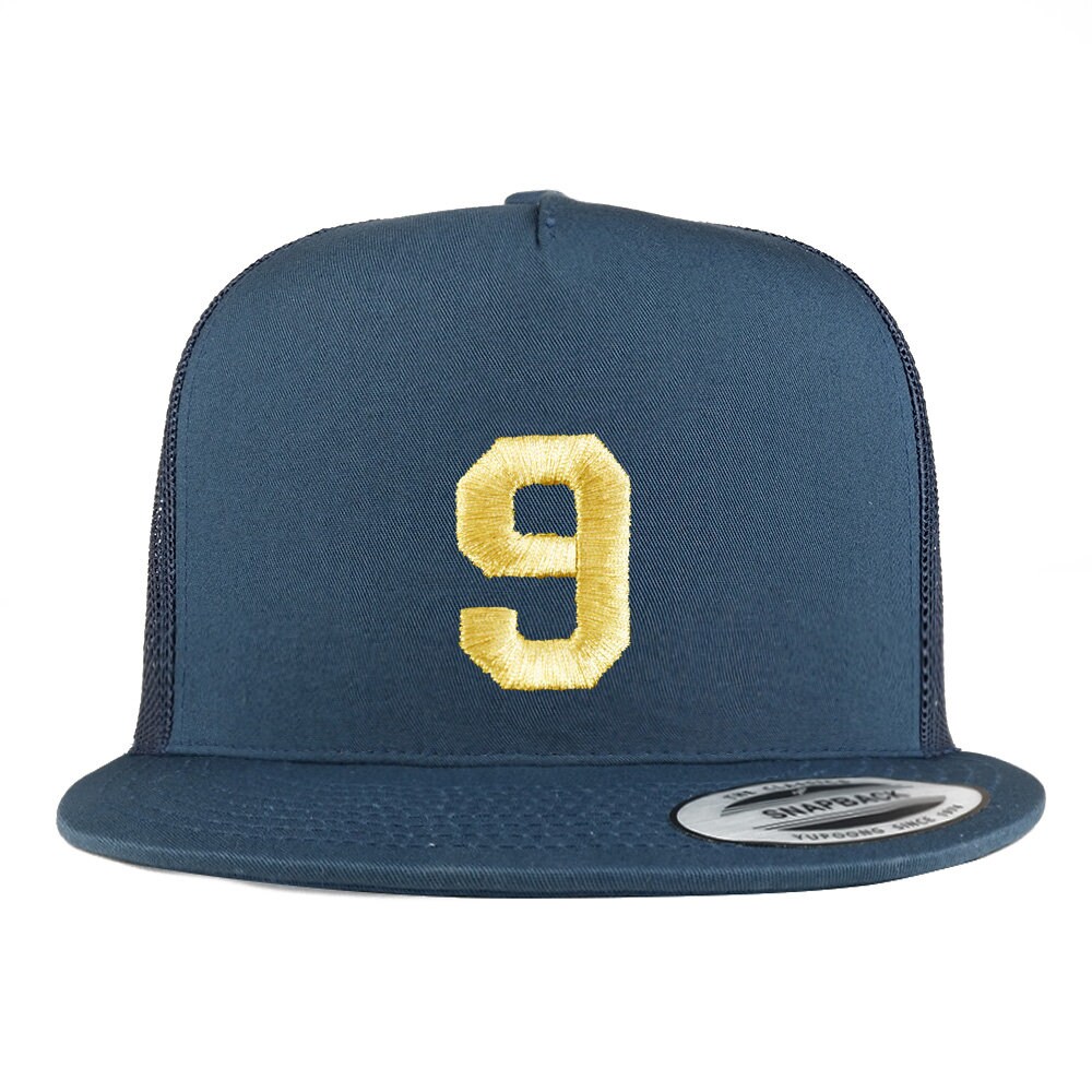 gっfy Stitchfy Number 9 Gold Thread Embroidered 5 Panel Flat Bill