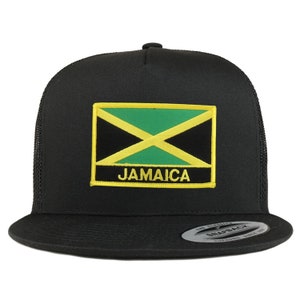 Stitchfy Jamaica Flag 5 Panel Flatbill Trucker Mesh Cap