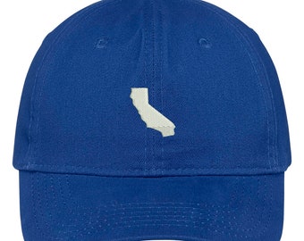 California State Map Embroidered Baseball Cap - Low Profile Soft Cotton Brushed Twill, Adjustable Royal Blue
