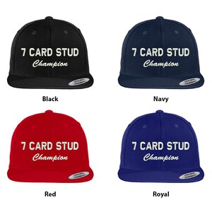 Stitchfy 7 Card Stud Champion bordado flat bill snapback boné (SF-TXT038-FLX-6089M)