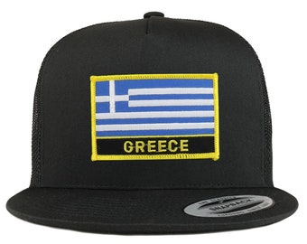 Stitchfy Greece Flag 5 Panel Flatbill Trucker Mesh Cap