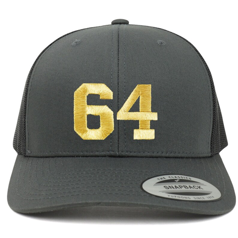 Stitchfy Number 64 Gold Thread Embroidered Retro Trucker Mesh Baseball ...