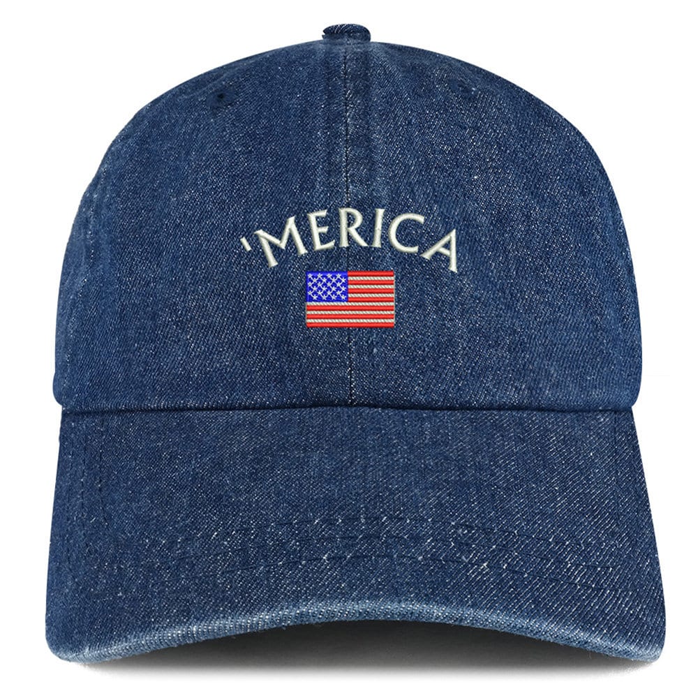 American Flag Dad Hat - 100% Cotton Denim, Embroidered USA, Low Profile, Adjustable Strap, Dark Blue - View #10