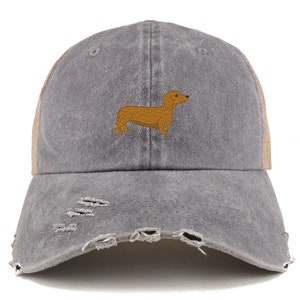 Stitchfy Dachshund Dog Washed Front Mesh Back Frayed Bill Cap
