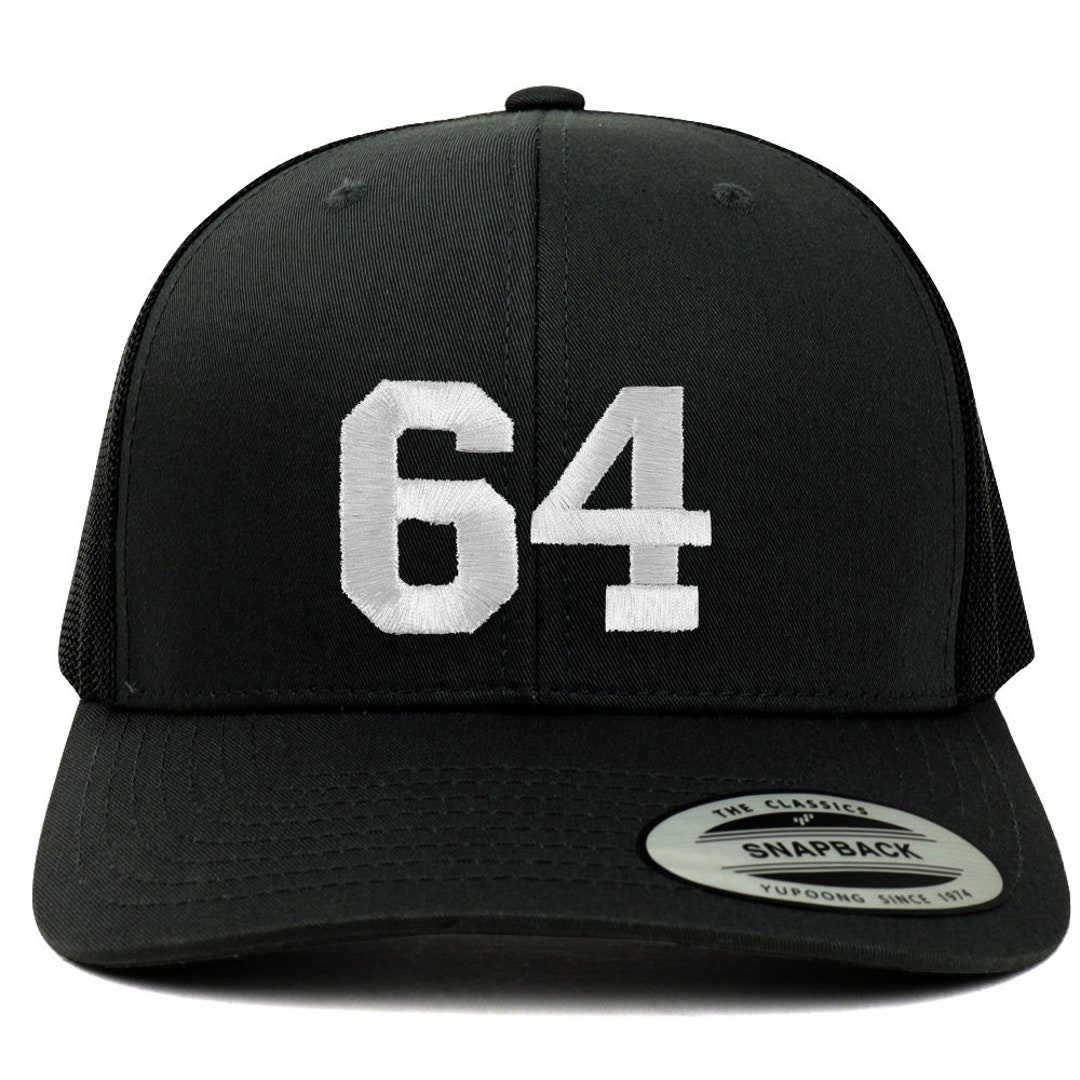Stitchfy Number 64 White Thread Embroidered Retro Trucker Mesh
