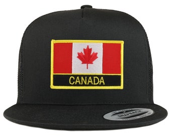 Stitchfy Canada Flag 5 Panel Flatbill Trucker Mesh Cap