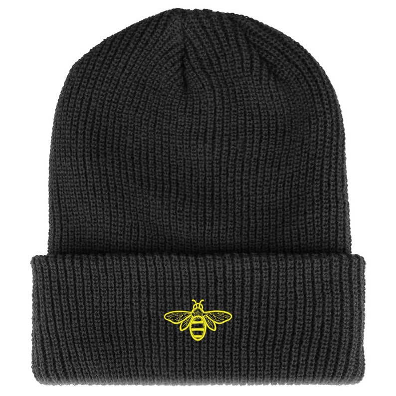 SF-LOG126-FLX-1545K Stitchfy Bee Embroidered Ribbed Cuffed Knit Beanie
