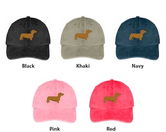Stitchfy Dachshund Embroidered Unstructured Low Profile Washed Pigment Dyed Baseball Cap (SF-LOG056-MGC-7601)