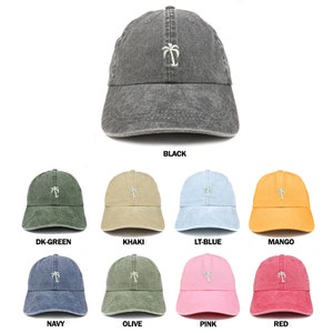 Stitchfy Palm Tree Solid White Embroidered 100% Pigment Dyed Washed Cotton Cap Dad Hat