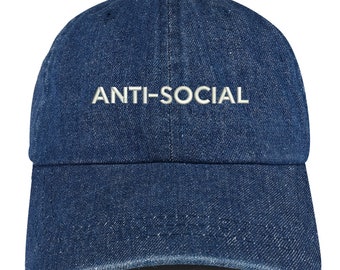 Stitchfy Anti sociale brodé 100 % coton Denim casquette chapeau de papa