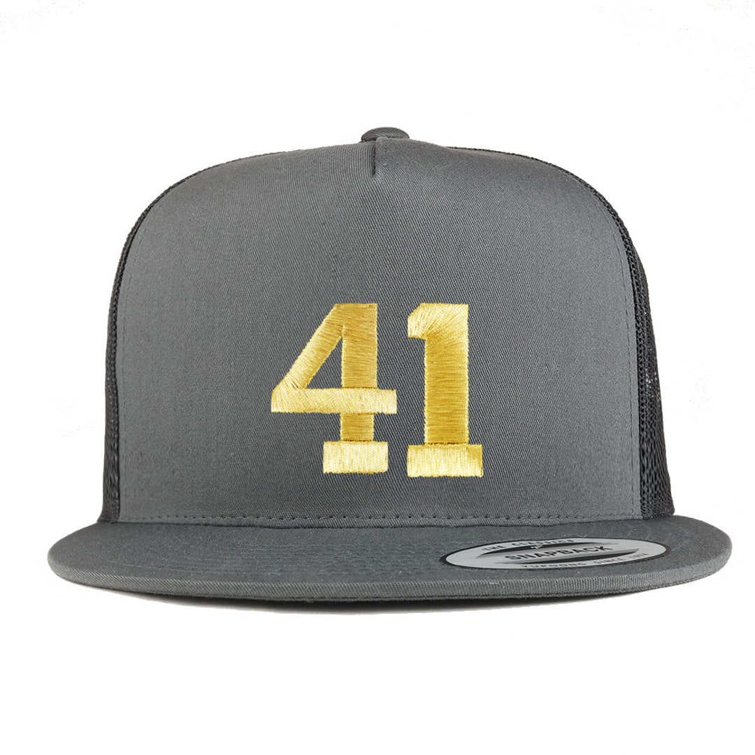 Stitchfy Number 41 Gold Thread Embroidered 5 Panel Flat Bill Trucker ...