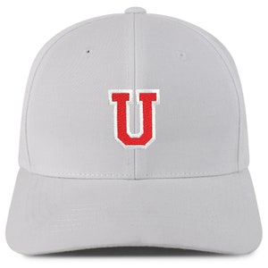 May include: A gray baseball cap with a red felt letter "U" embroidered on the front.