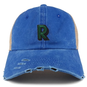 Gorra de camionero con visera deshilachada y parche del alfabeto R de Stitchfy (SF-AP0105-NIS-GN-1012)