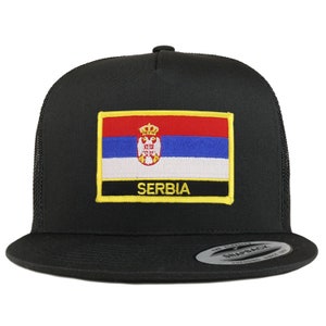 Stitchfy Serbia Flag 5 Panel Flatbill Trucker Mesh Cap