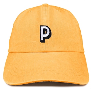 Gorra de béisbol lavada con parche del alfabeto P de Stitchfy, teñida con pigmentos (SF-AP0103-MGC-7601)