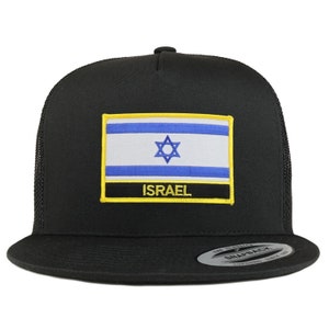 Stitchfy Israel Flag 5 Panel Flatbill Trucker Mesh Cap