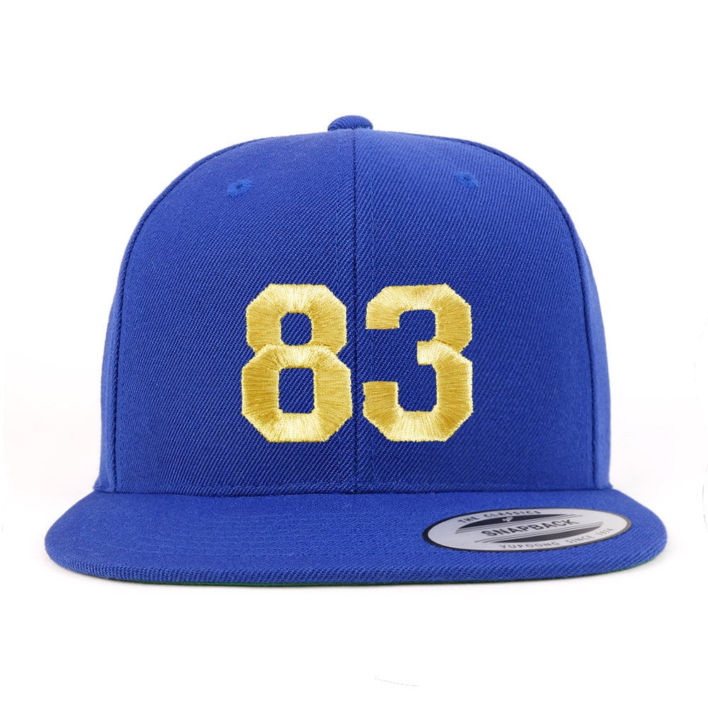 Number 53 Flat Bill Snapback Cap | Embroidered Collegiate Font, Green Undervisor, One Size Fits Most