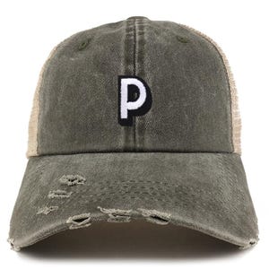 Gorra de camionero con visera deshilachada y parche del alfabeto P de Stitchfy (SF-AP0103-NIS-GN-1012)