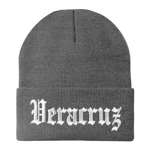 Stitchfy Old English Veracruz White Embroidered Acrylic Knit Beanie Cap