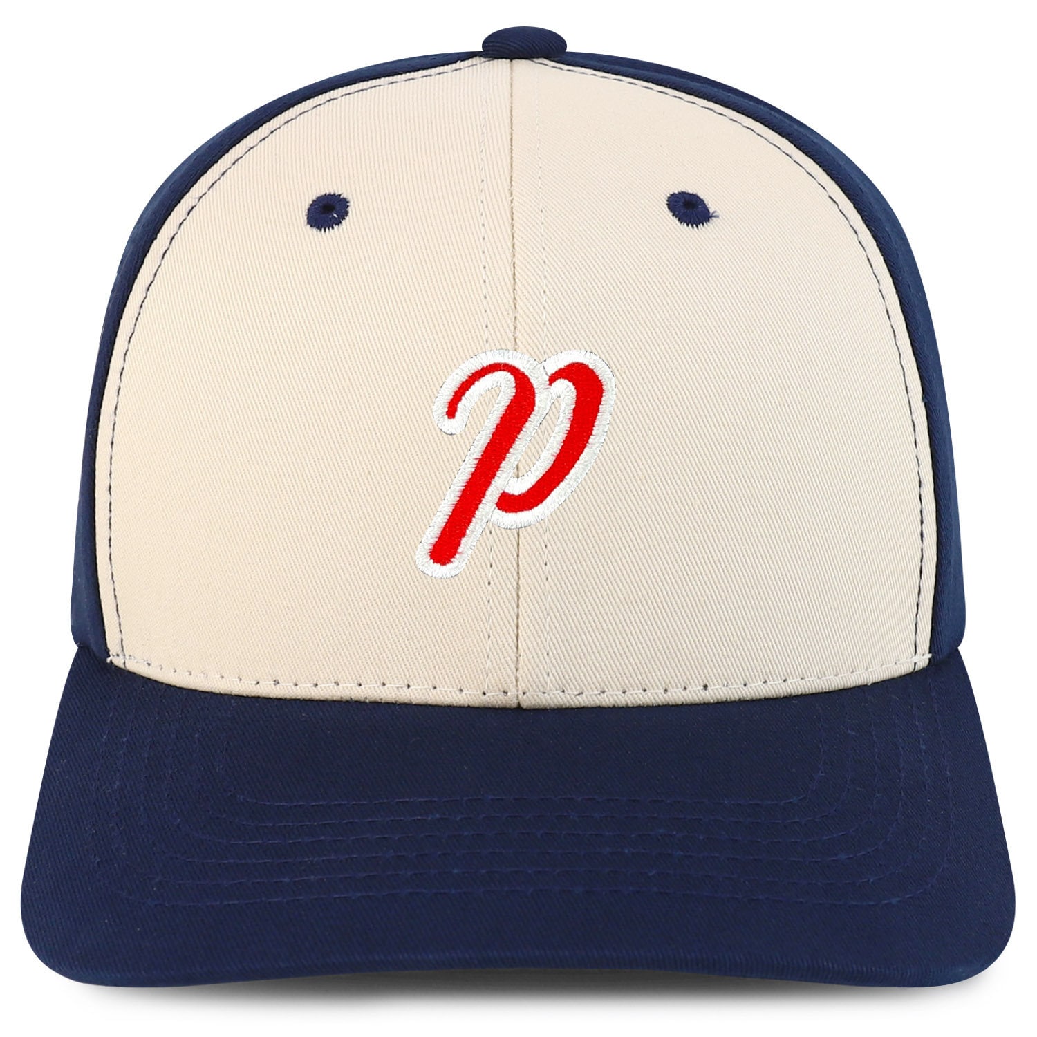 Stitchfy Letter P Script Outline 6 Panel Snapback Baseball Cap (SF