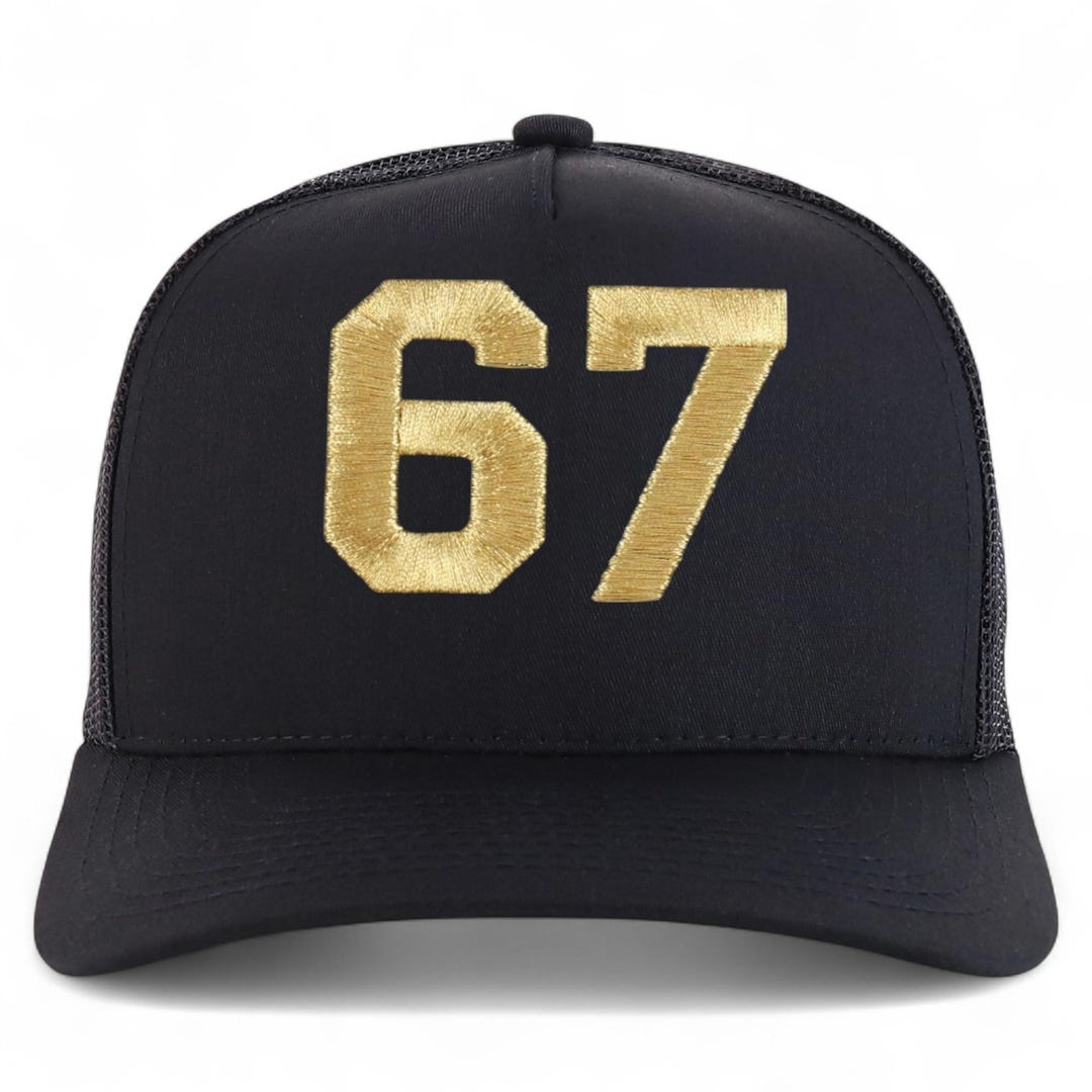 Stitchfy Number 67 Gold Thread Embroidered 5 Panel Snapback Trucker Cap ...