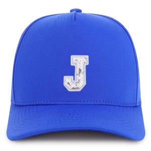 Gorra de béisbol de algodón de 5 paneles con parche de lentejuelas de la letra J de Stitchfy (SF-AP0311-NIS-GNV-007)
