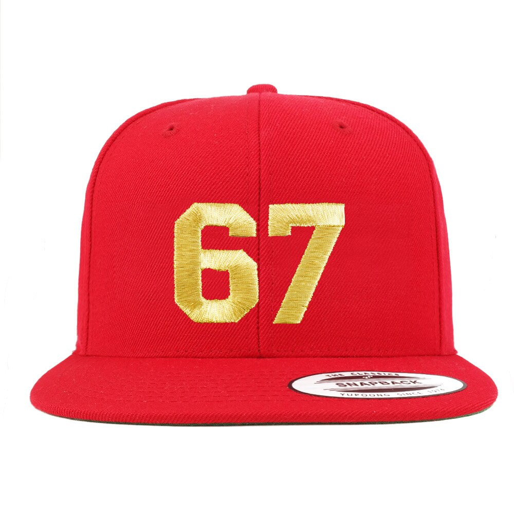 Stitchfy Number 67 Gold Thread Embroidered Flat Bill Snapback Cap