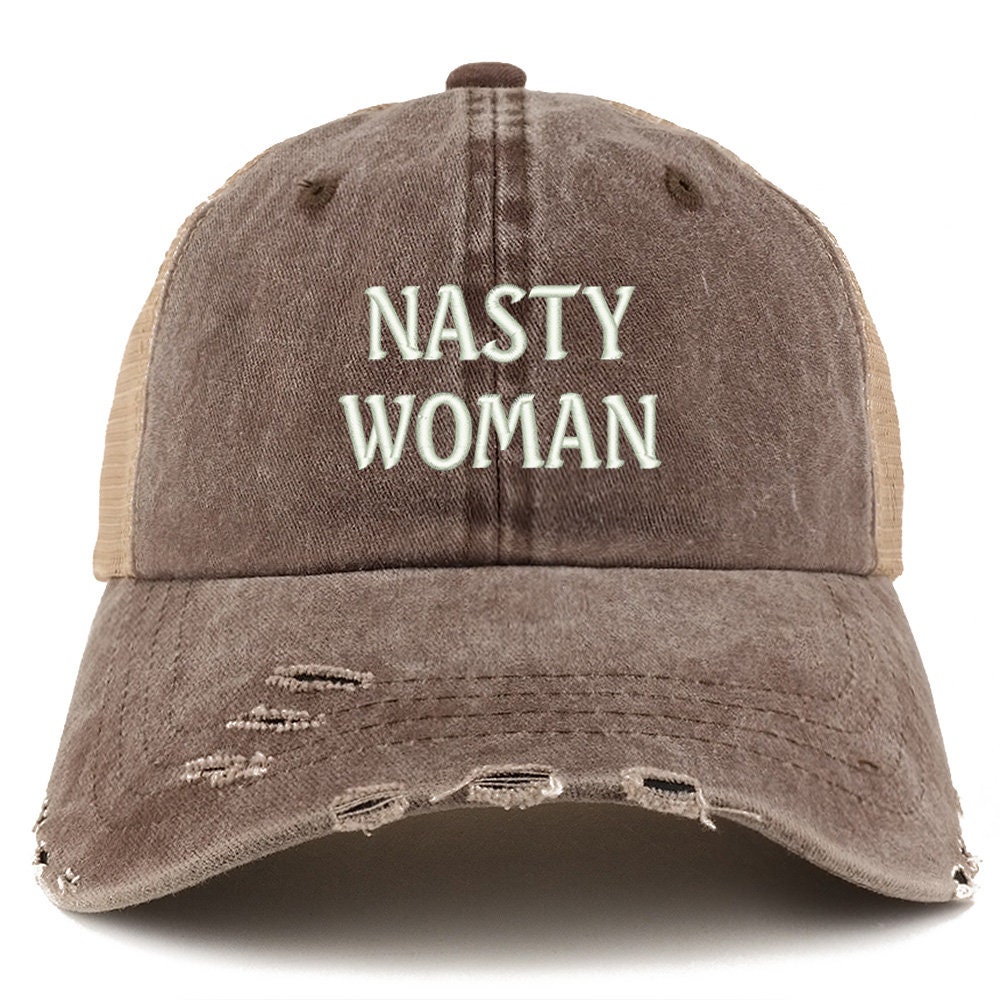 "Nasty Woman" Embroidered Adjustable Cap - Black, Low Profile, 100% Cotton Washed Twill - View #8