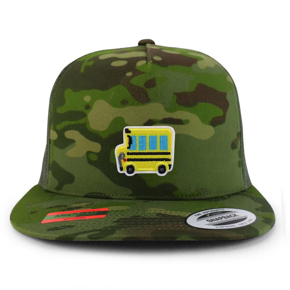 Stitchfy School Bus Patch 5 Panel Flatbill Trucker Cap (SF-AP0142-FLX ...