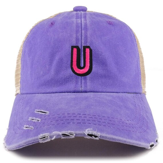 Stitchfy Alphabet U Patch Frayed Bill Trucker Mesh Back Cap  display picture 2
