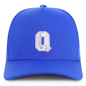 Gorra de béisbol de algodón de 5 paneles con parche de lentejuelas y letra Q de Stitchfy (SF-AP0318-NIS-GNV-007)
