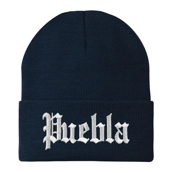 Stitchfy Old English Puebla Weiß Beanie Mütze bestickt