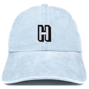 Gorra de béisbol lavada con parche del alfabeto H de Stitchfy, teñida con pigmentos (SF-AP0095-MGC-7601)