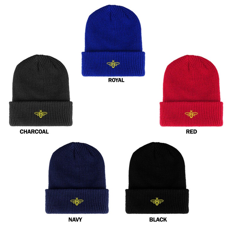 SF-LOG126-FLX-1545K Stitchfy Bee Embroidered Ribbed Cuffed Knit Beanie