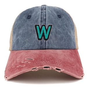 Gorra de camionero con visera deshilachada y parche "W" del alfabeto de Stitchfy (SF-AP0110-NIS-GN-1012)